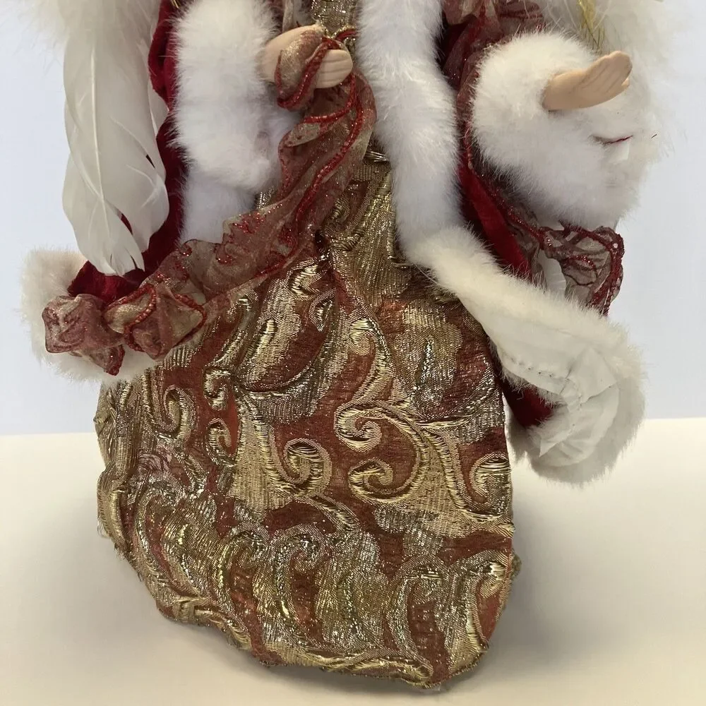 Angel Tree Topper Porcelain Head Christmas Red Gold 13